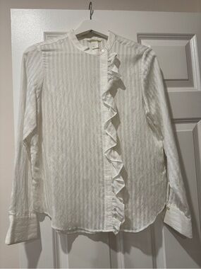H&M White Textured Button-Front Blouse